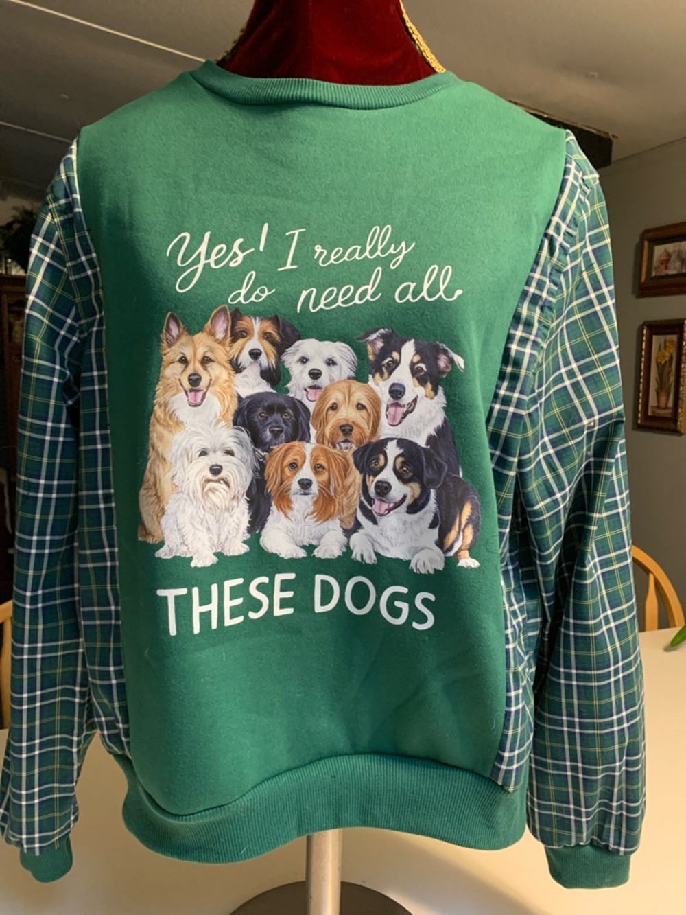 Upcycled Green “These Dogs'”….Graphic Sweatshirt with long sleeves added